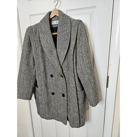 Herman Kay Wool Pea Coat Jacket Gray 4 Button Closure USA VINTAGE 90S SEE MEAS - Picture 3 of 10